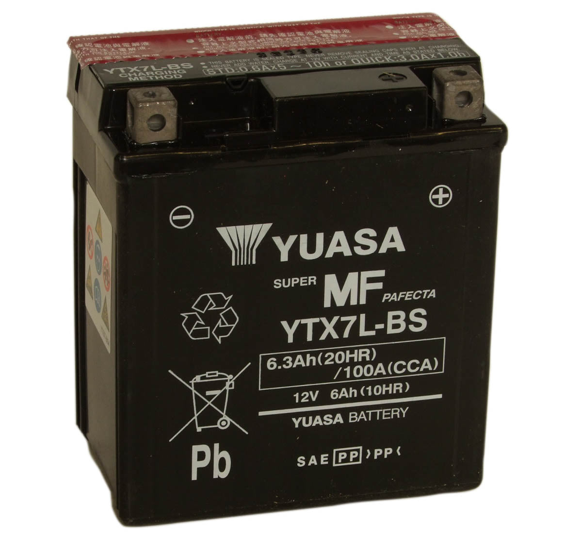 Batteri, Yuasa.  YTX7L-BS, med syrepakke