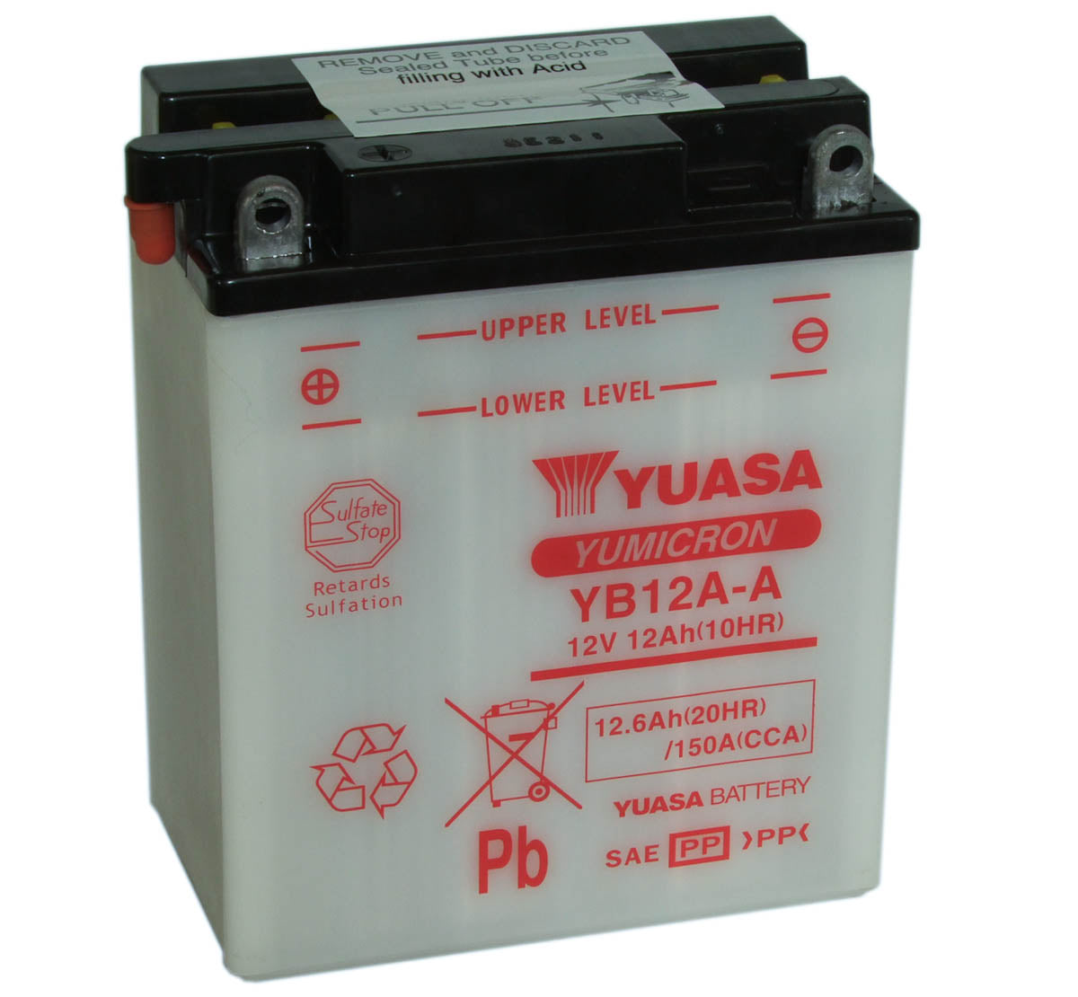 Batteri, Yuasa. YB12A-A, med syrepakke