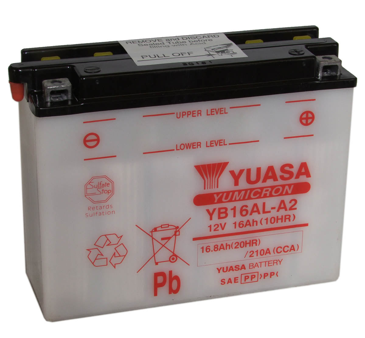 Batteri, Yuasa. YB16AL-A2, med syrepakke