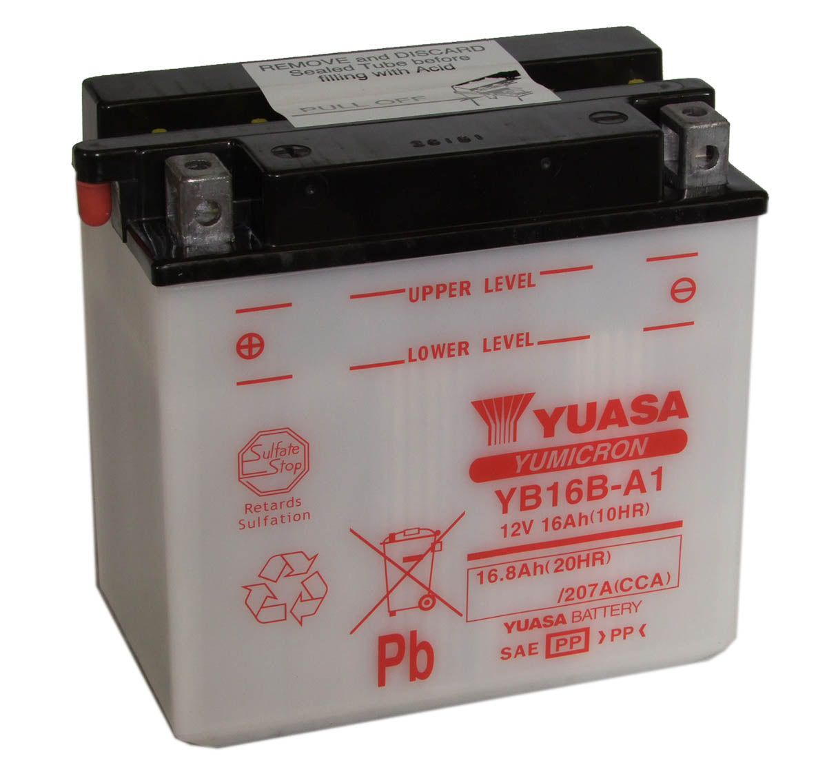 Batteri, Yuasa. YB16B-A1, med syrepakke