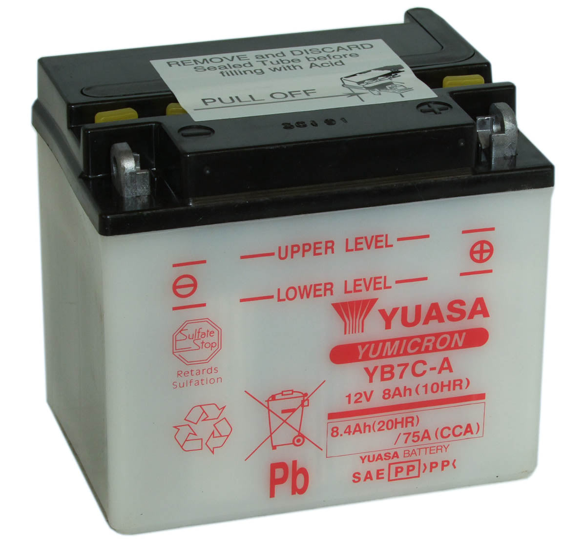 Batteri, Yuasa. YB7C-A, med syrepakke