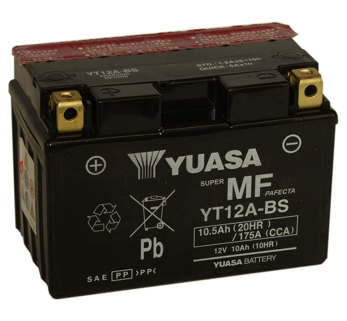 Batteri (12 volt), Yuasa. YT12A-BS, med syrepakke
