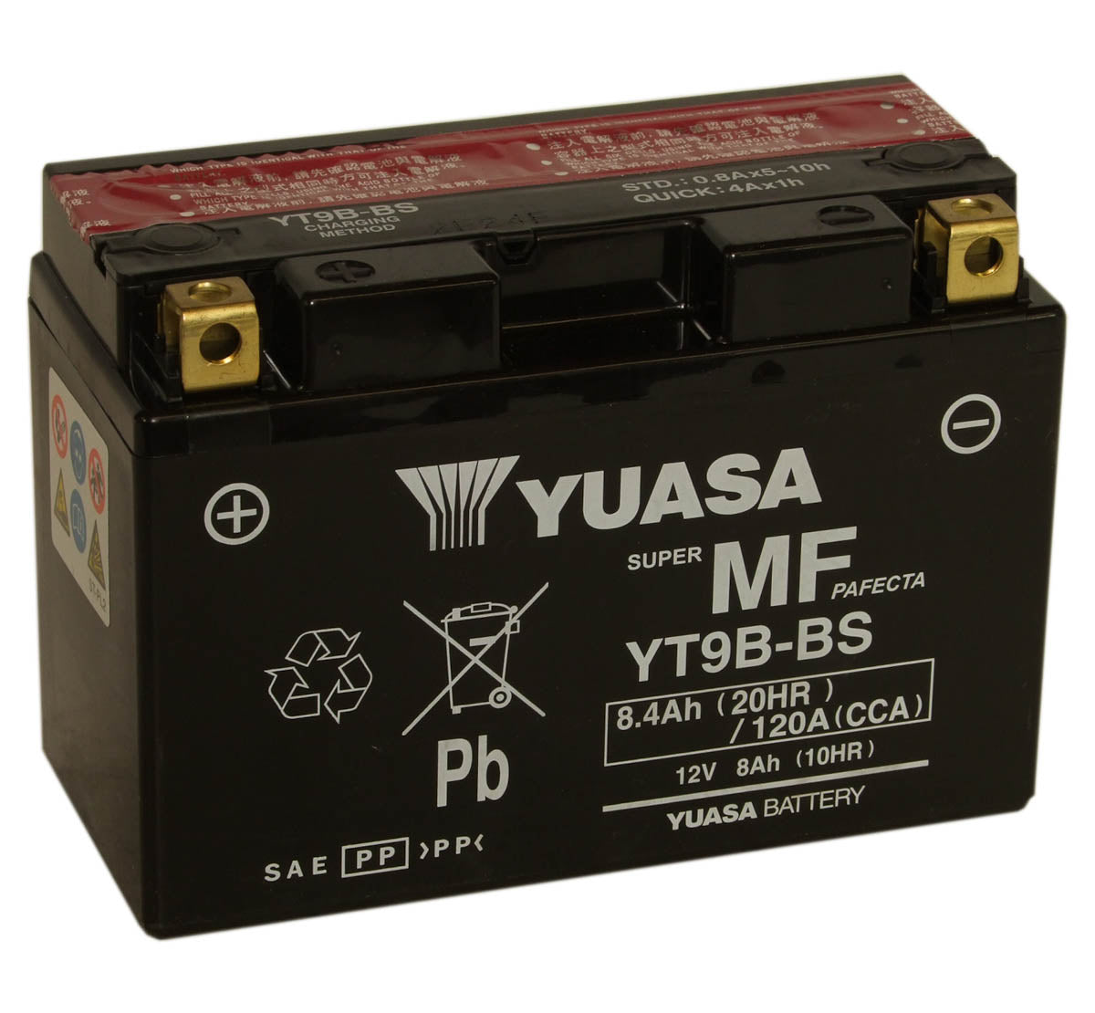 Batteri, Yuasa. YT9B-BS, med syrepakke