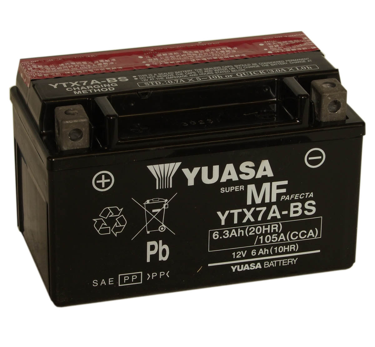 Batteri, Yuasa.  YTX7A-BS, med syrepakke