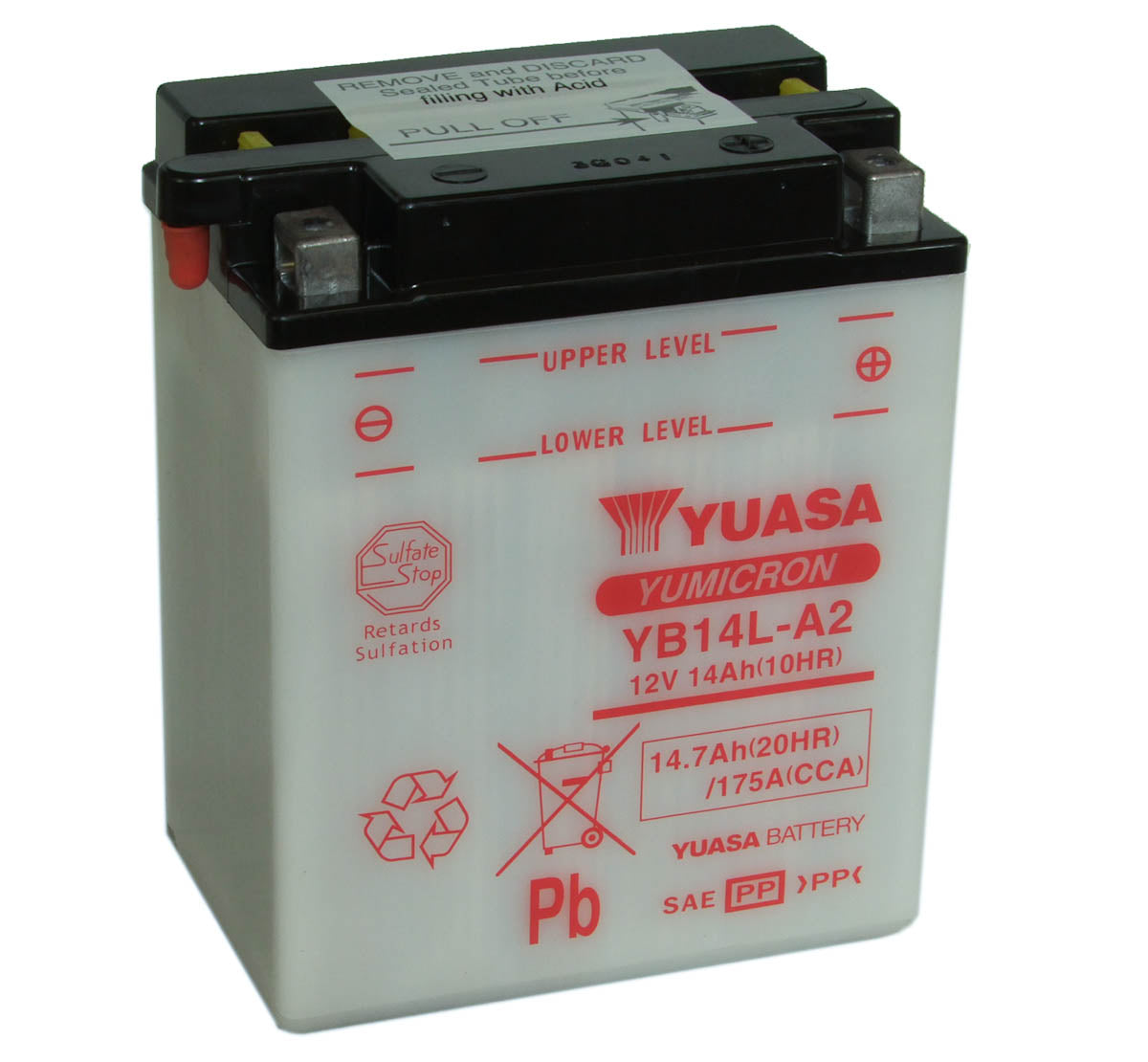 Batteri, Yuasa. YB14L-A2, med syrepakke