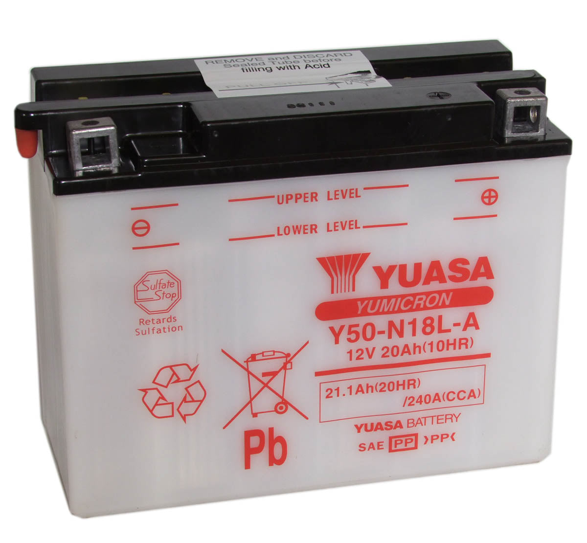 Batteri, Y50-N18L-A, (YUASA, M/SYREPAKKE)